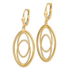 14K Gold Textured and Polished Dangle Leverback Earrings