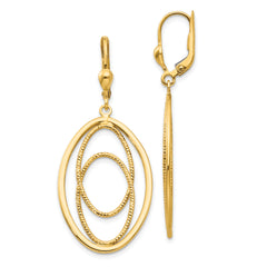 14K Gold Textured and Polished Dangle Leverback Earrings