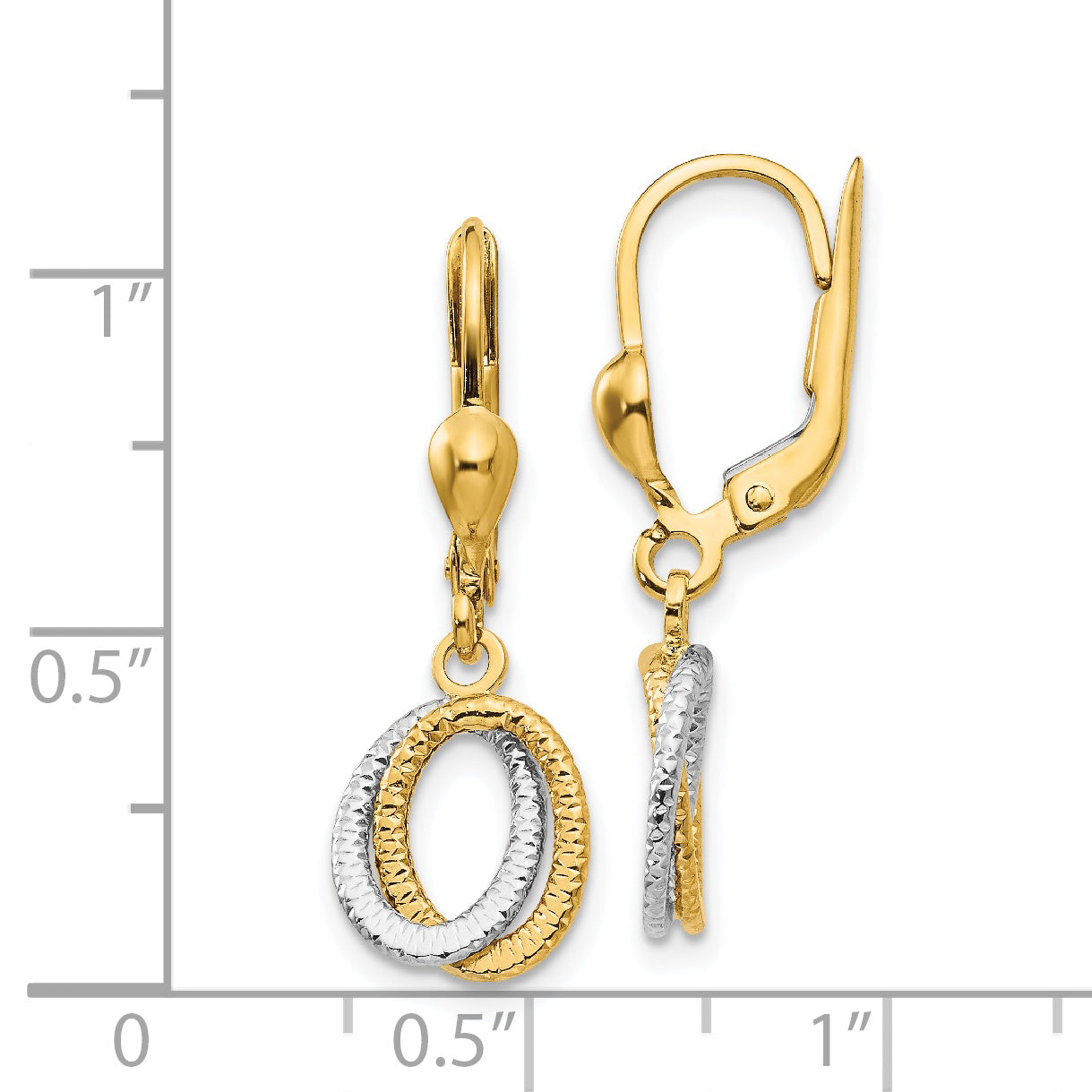 14K Two-Tone Textured and Polished Dangle Leverback Earrings