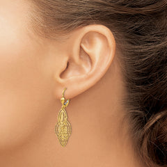 14K Gold Textured and Polished Dangle Leverback Earrings