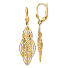 14K Gold Textured and Polished Dangle Leverback Earrings