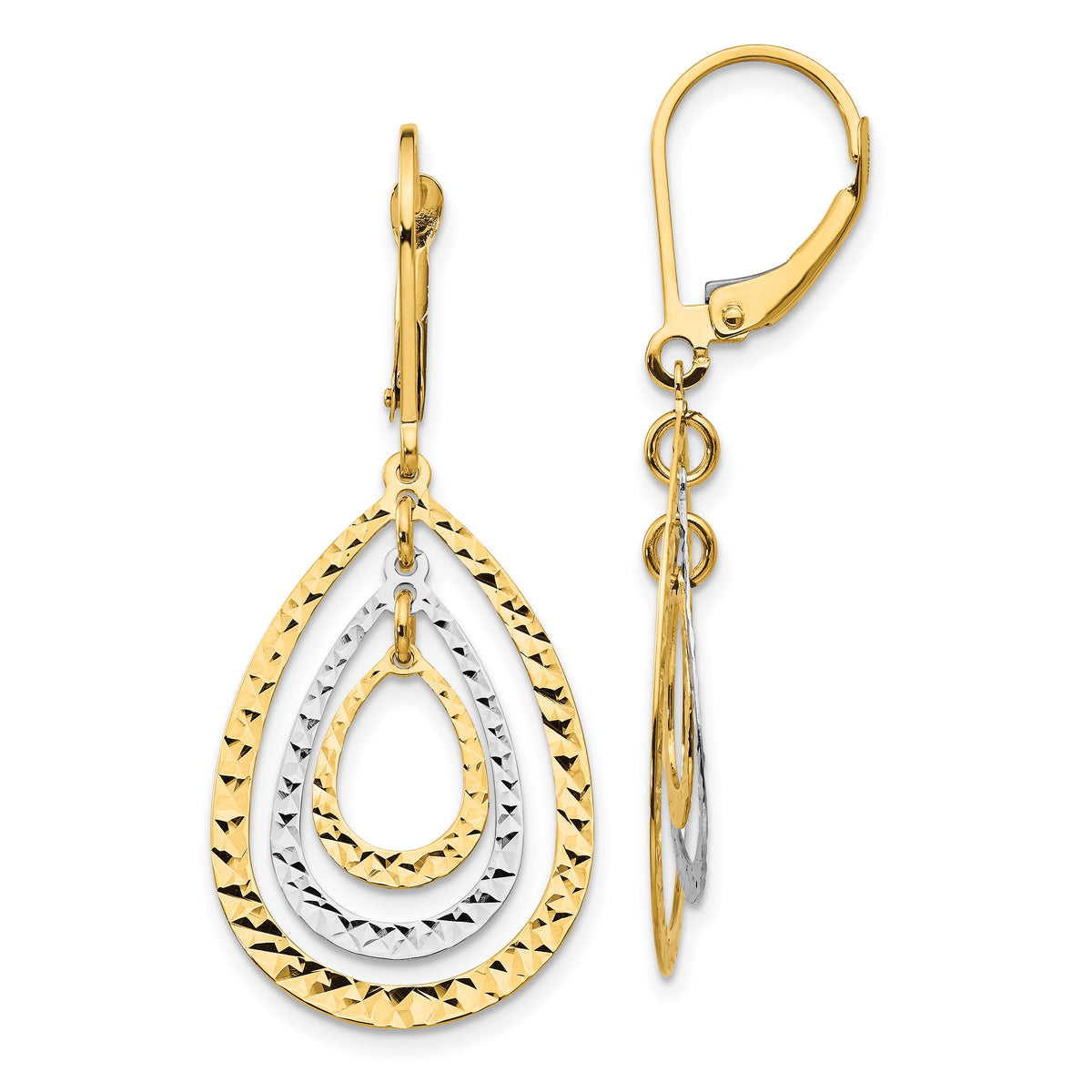 14K Two-tone Diamond Cut Leverback Earrings