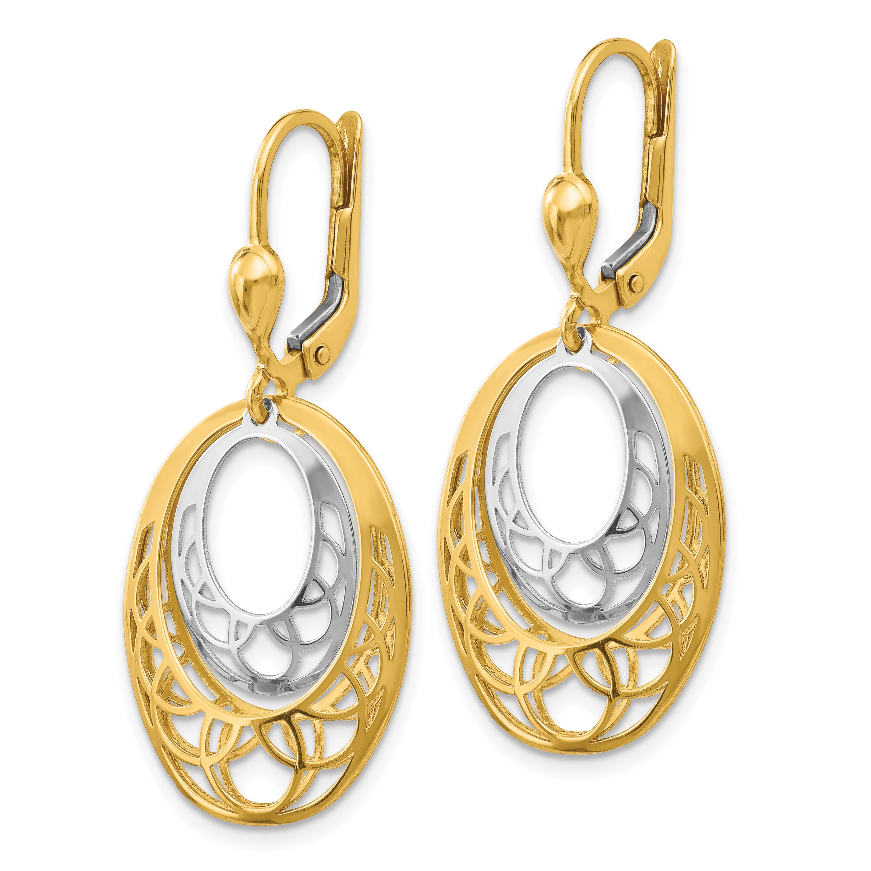 14K Two-Tone Polished Leverback Earrings