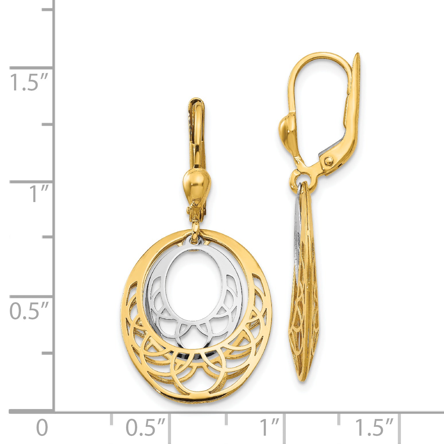 14K Two-Tone Polished Leverback Earrings