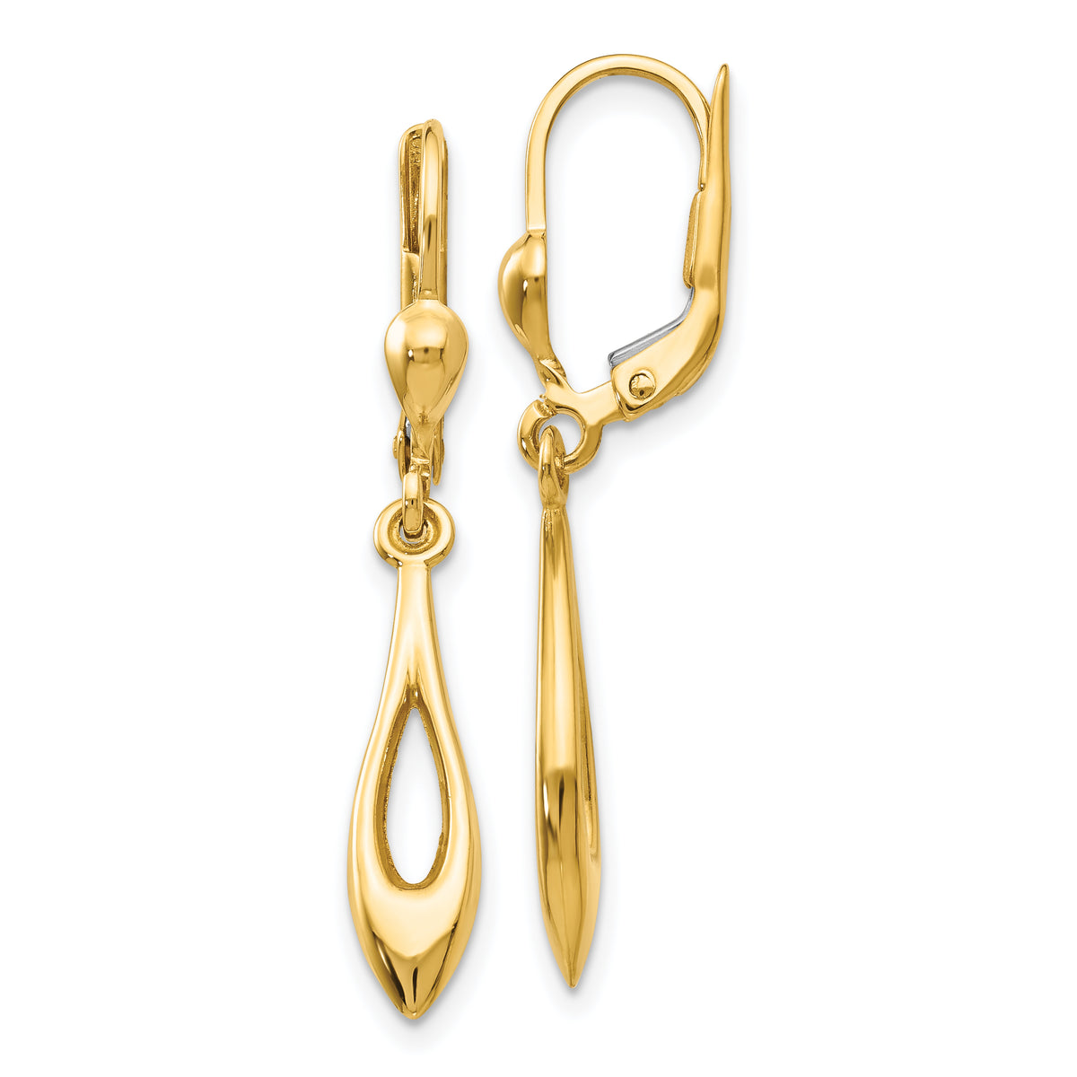 14K Gold Polished Dangle Leverback Earrings