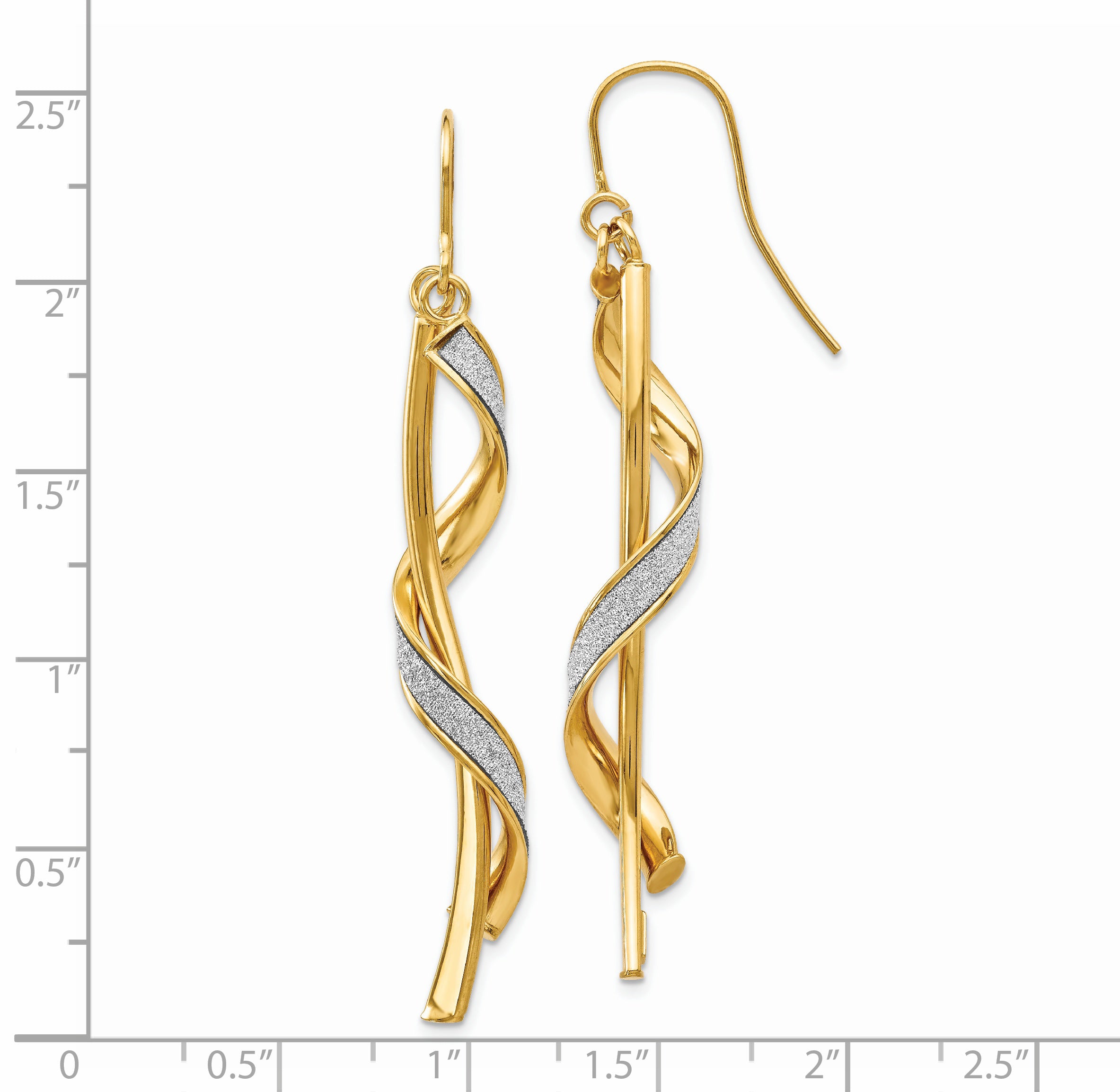 14k Polished Glitter Infused Spiral Dangle Earrings