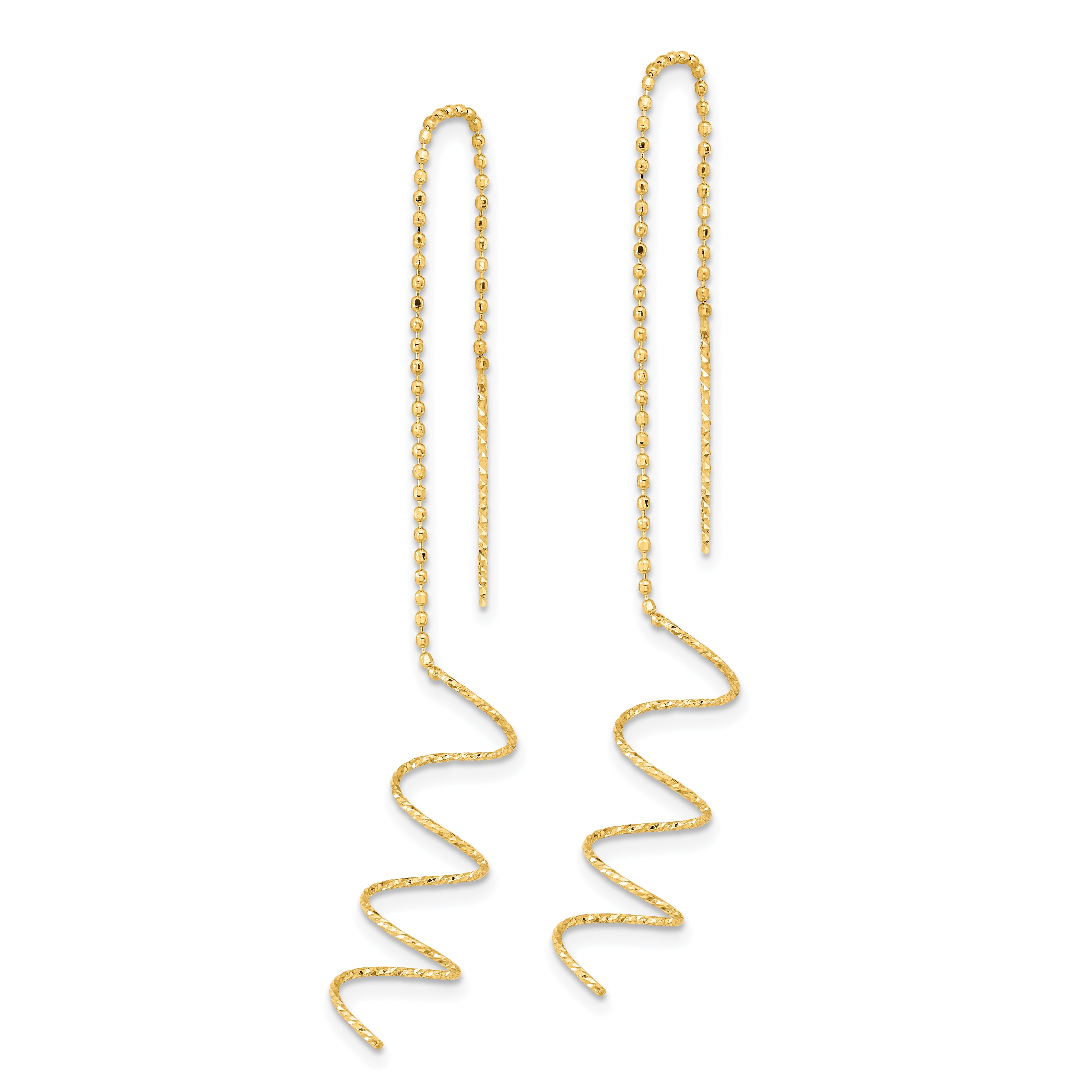 14k Polished Diamond-cut Spiral Threader Earrings