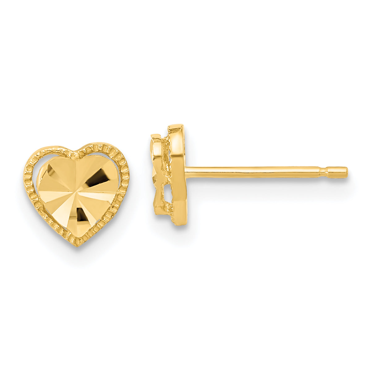 14k Polished Diamond-cut Heart Post Earrings