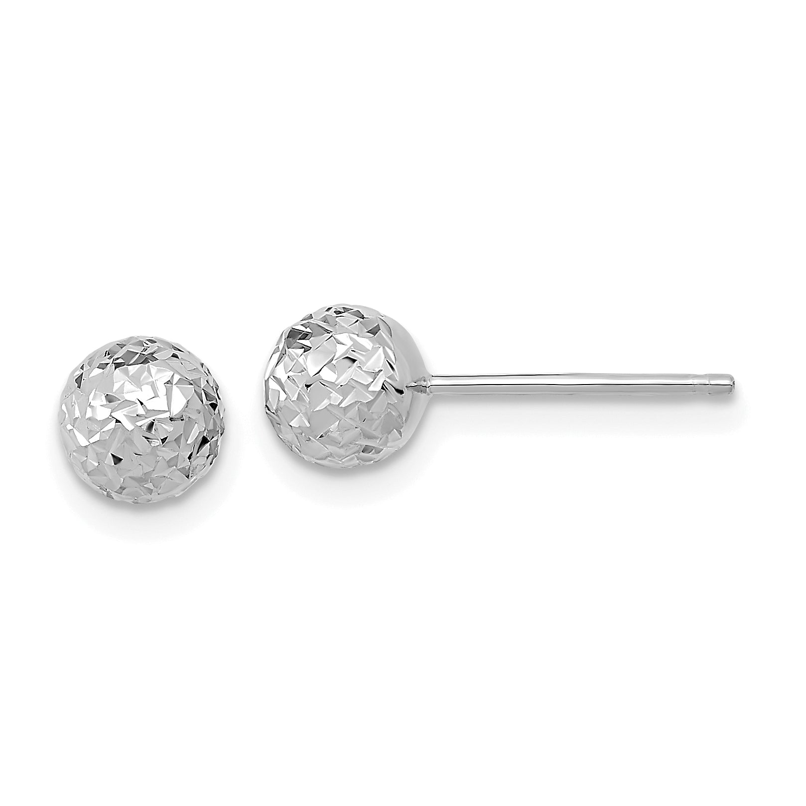 14k White Gold D/C 6mm Ball Post Earrings