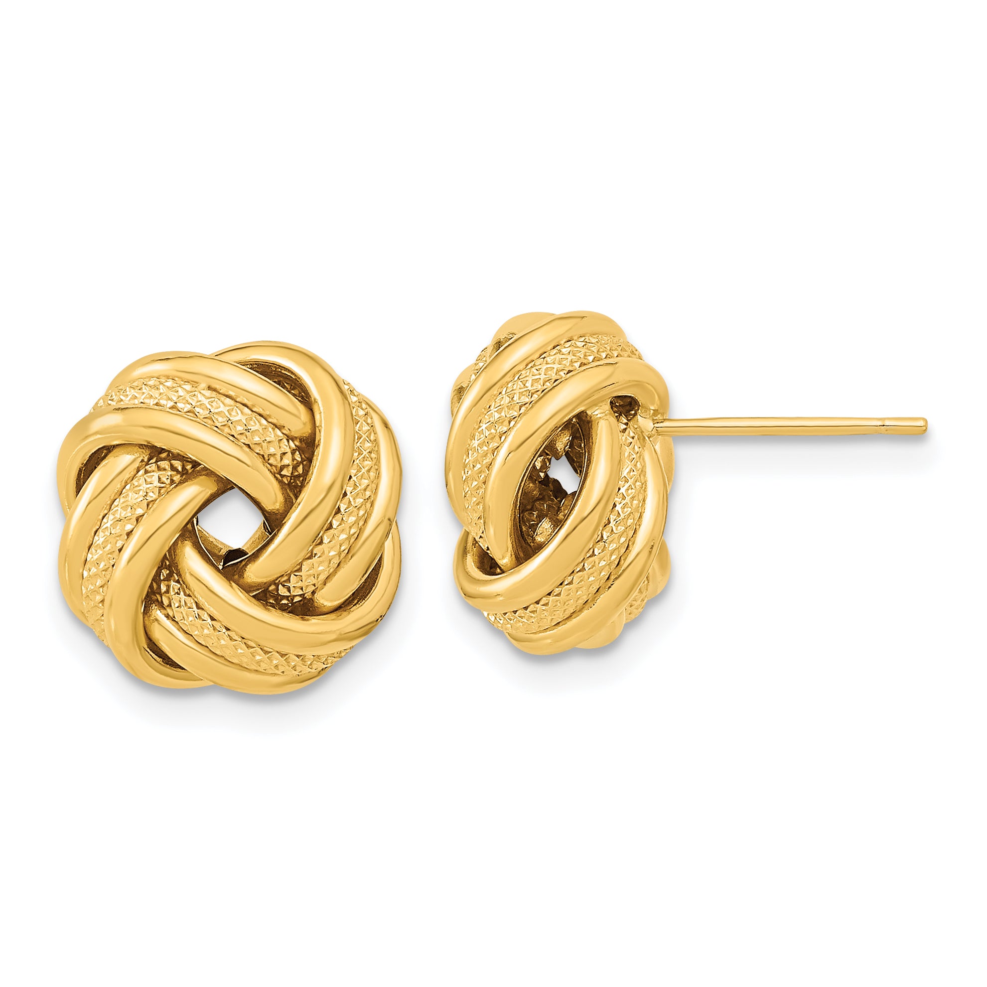 14k Polished Textured Triple Love Knot Post Earrings