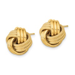 14k Polished Textured Triple Love Knot Post Earrings