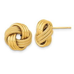 14k Polished Textured Triple Love Knot Post Earrings