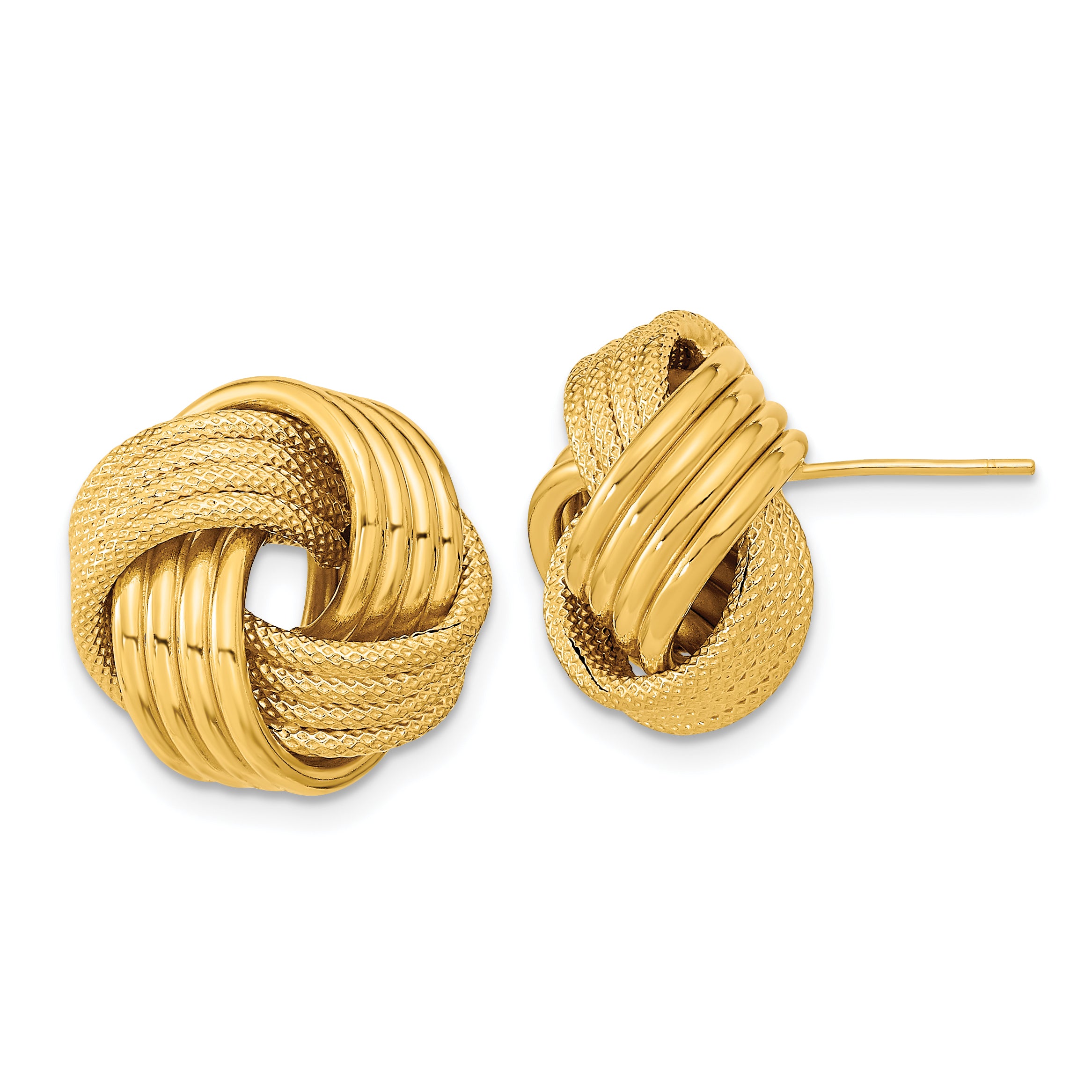 14k Polished Textured Love Knot Post Earrings