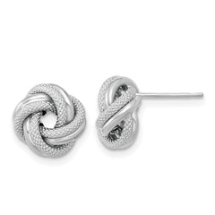 14k White Gold Polished Textured Double Love Knot Post Earrings