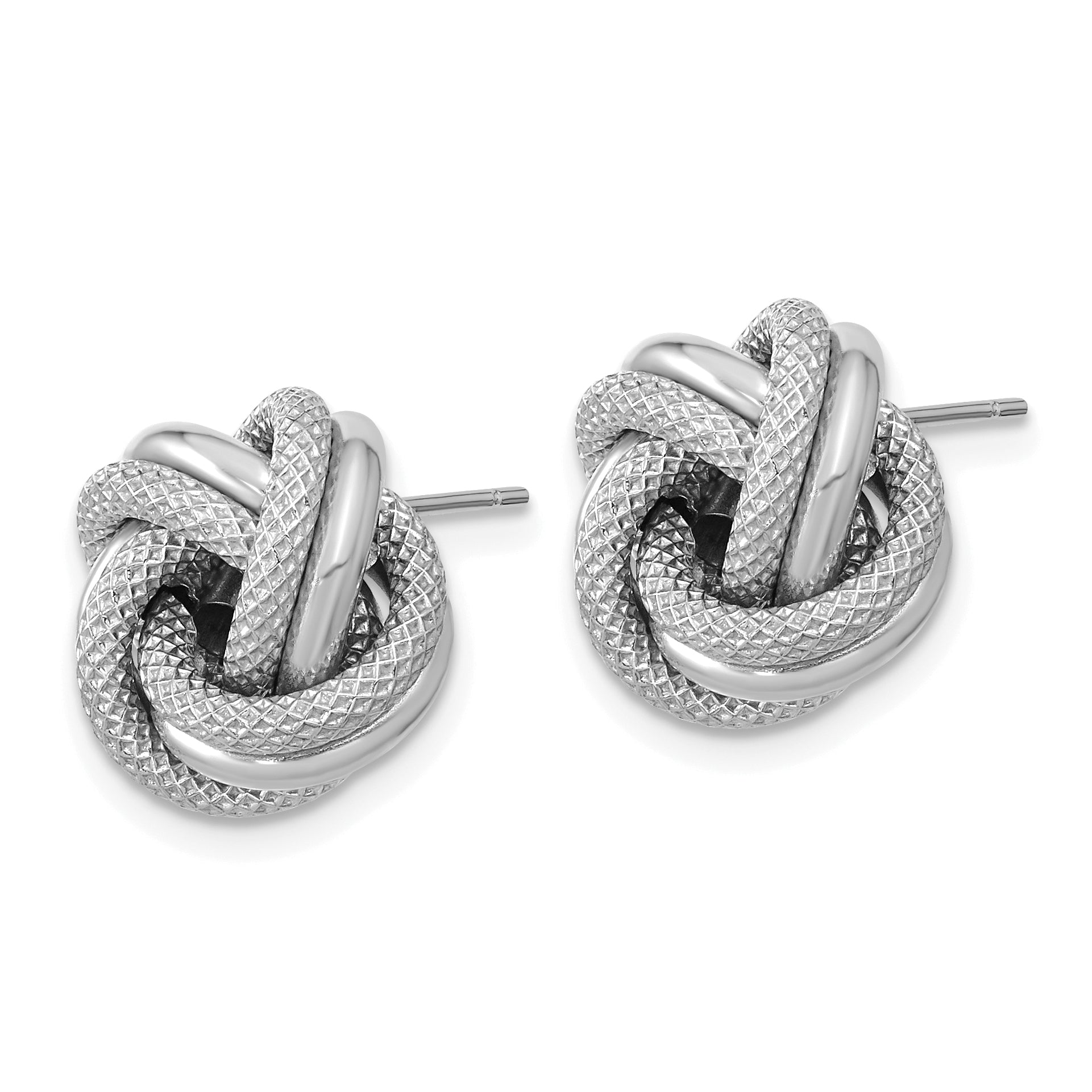 14k White Gold Polished Textured Double Love Knot Post Earrings