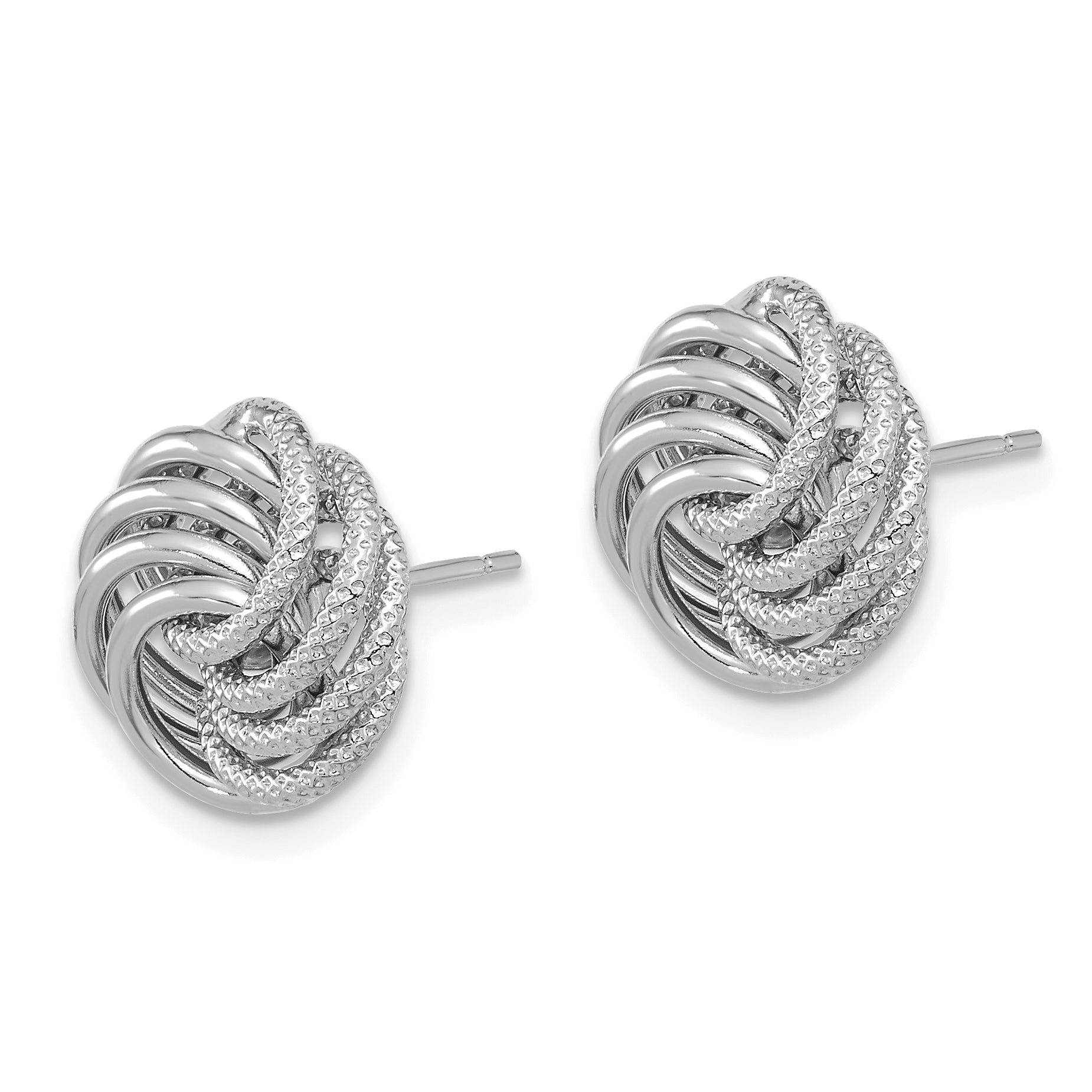 14k White Gold Polished Textured Fancy Swirl Post Earrings