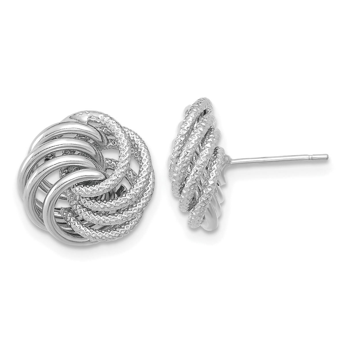 14k White Gold Polished Textured Fancy Swirl Post Earrings