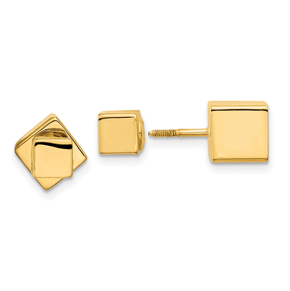 14k 5mm/7mm Cube Front & Back Post Screwback Earrings