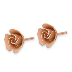 14k Rose Gold Satin Finish D/C Rose Post Earrings