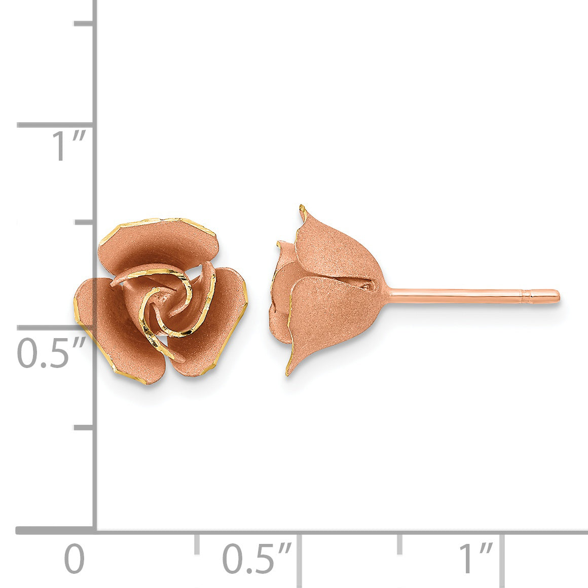 14k Rose Gold Satin Finish D/C Rose Post Earrings