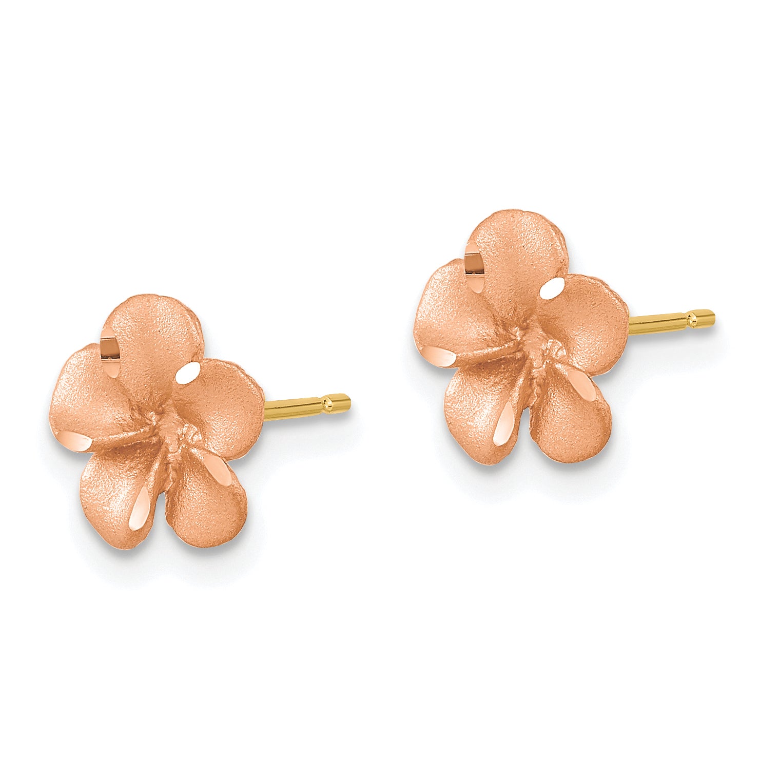 14k Rose Rhodium Diamond-cut Plumeria with Yellow Gold Post Earrings