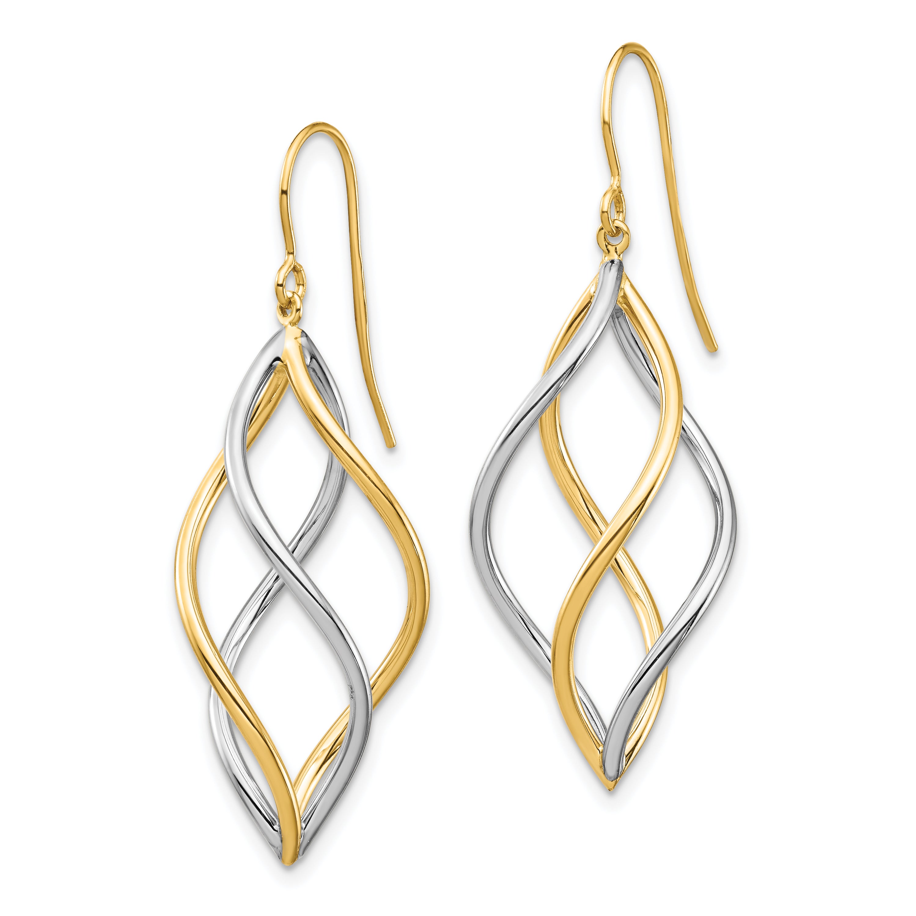 14K Two-Tone Twisted Polished Dangle Shepherd Hook Earrings