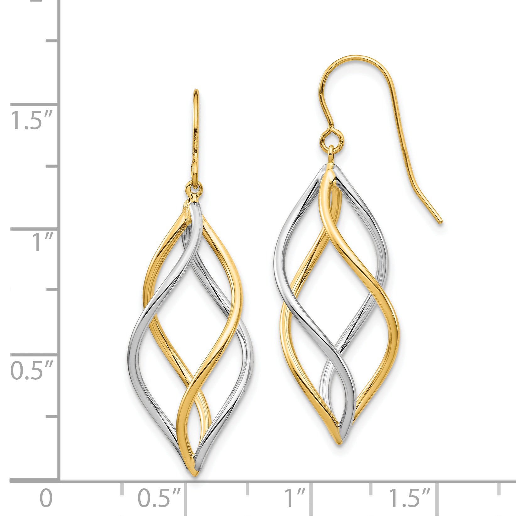 14K Two-Tone Twisted Polished Dangle Shepherd Hook Earrings