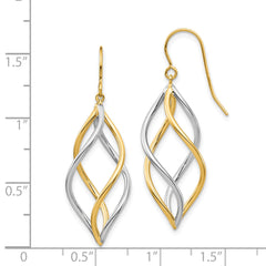 14K Two-Tone Twisted Polished Dangle Shepherd Hook Earrings