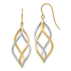 14K Two-Tone Twisted Polished Dangle Shepherd Hook Earrings