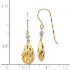 14k Two-Tone Diamond Cut Teardrop Dangle Earrings