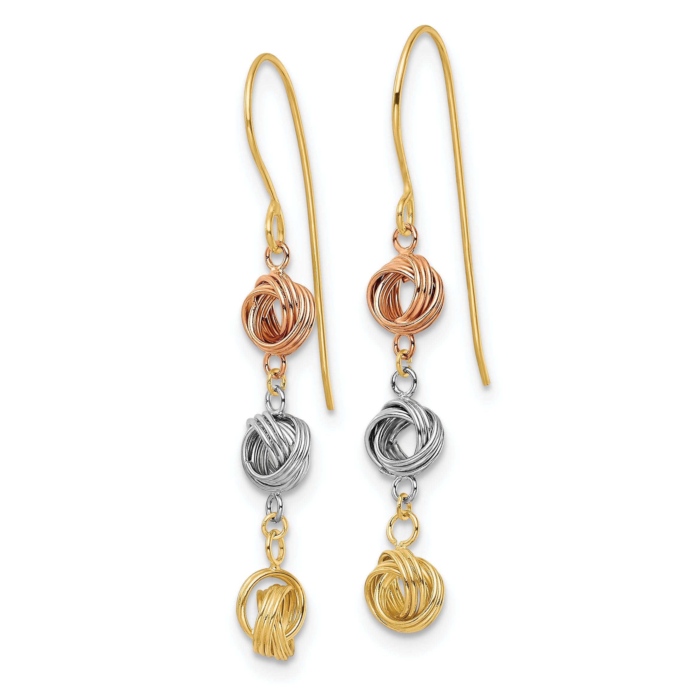 14K Tri-Color Love Knot Dangle Earrings