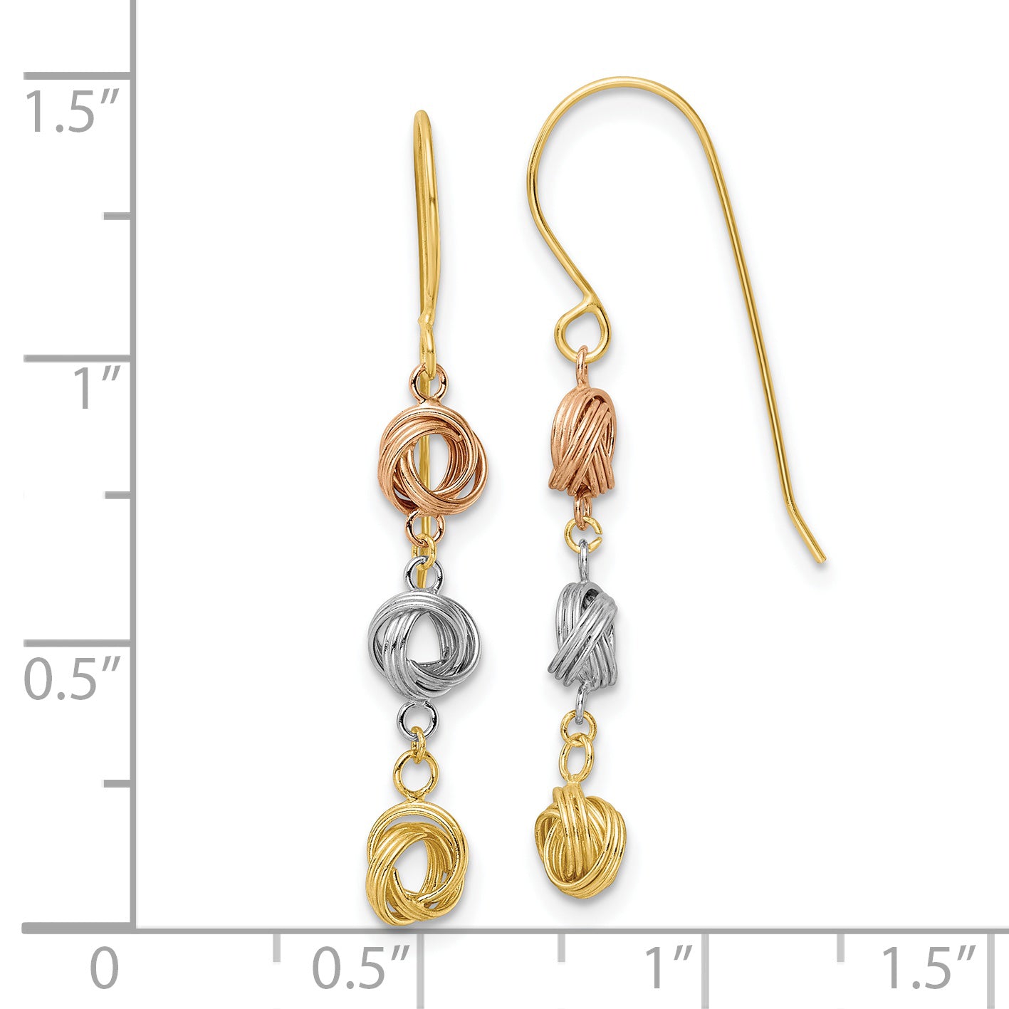 14K Tri-Color Love Knot Dangle Earrings