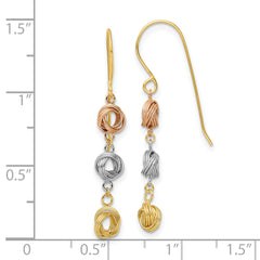 14K Tri-Color Love Knot Dangle Earrings