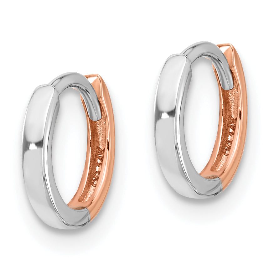 14k Two-tone Rose and White Gold 1.75mm Hinged Hoop Earrings