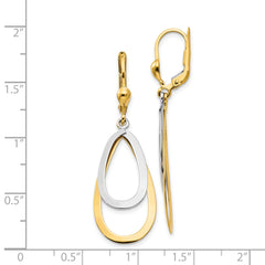 14k Two-tone Oval Leverback Tear Drop Earrings