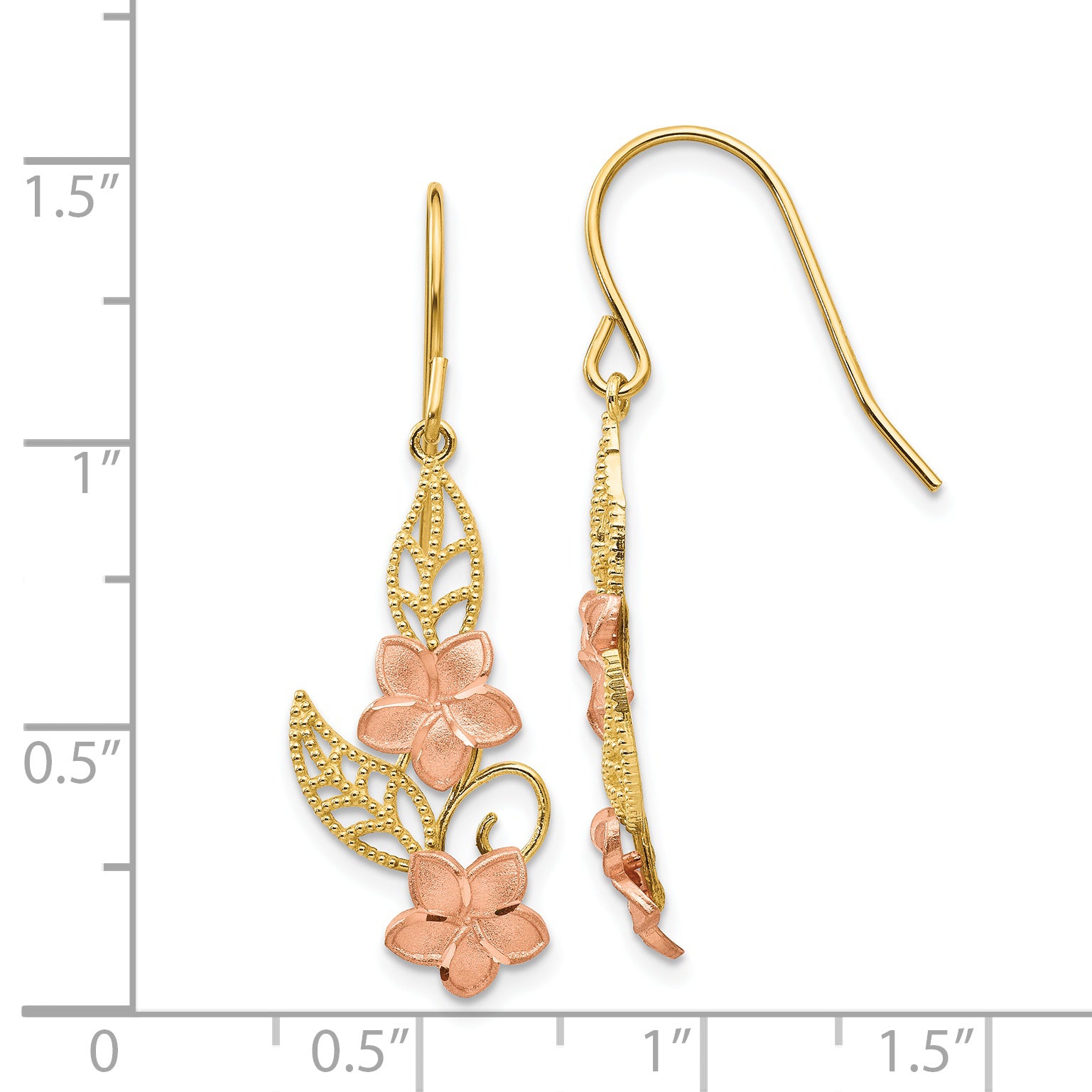 14K Two-tone Fancy Plumeria Dangle Earrings