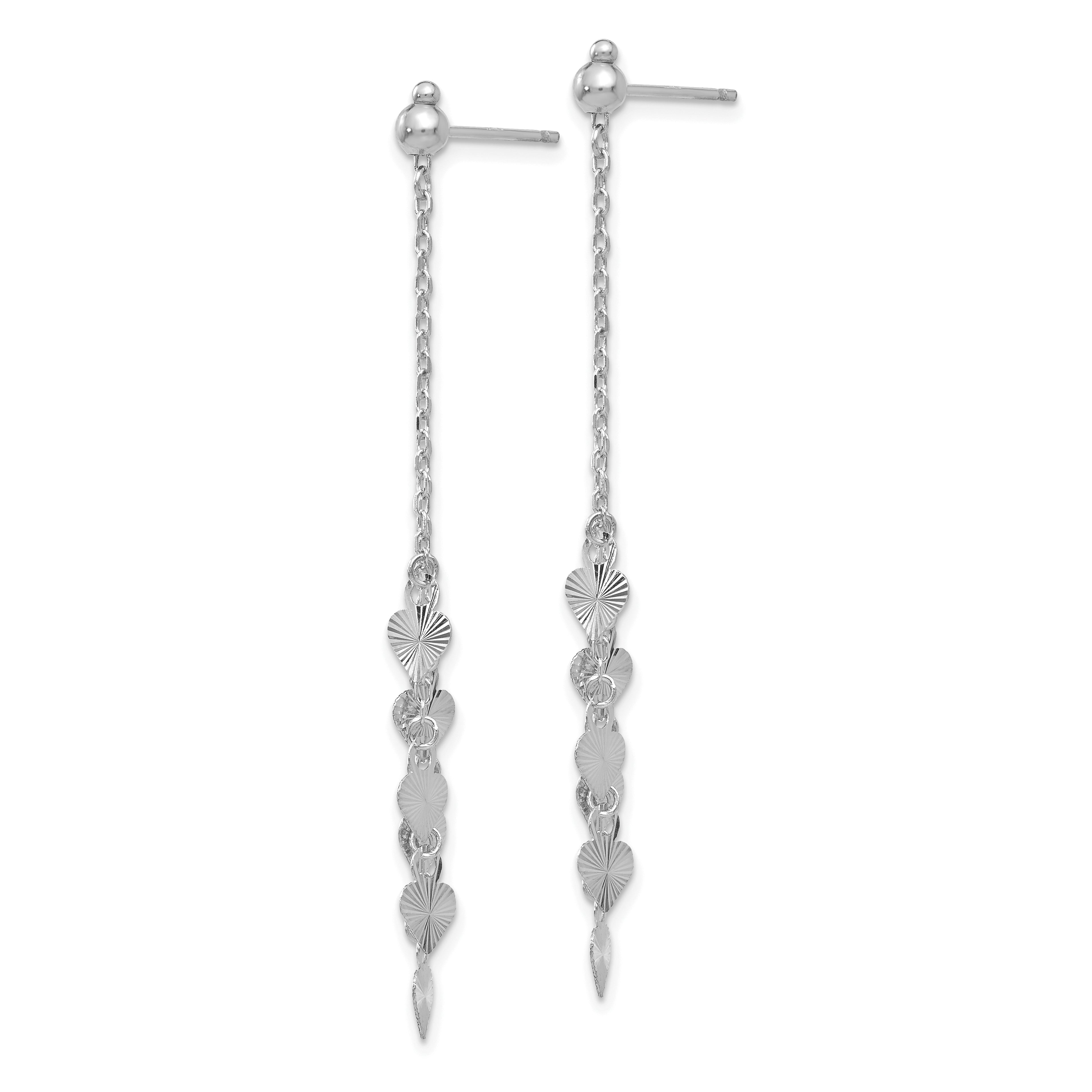 14K White Gold Diamond Cut Heart Post Dangle Earrings