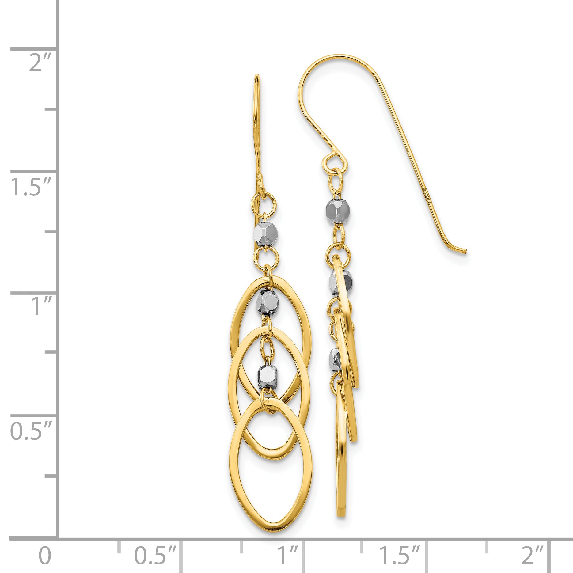 14k Two-tone Oval Beaded Dangle Earrings