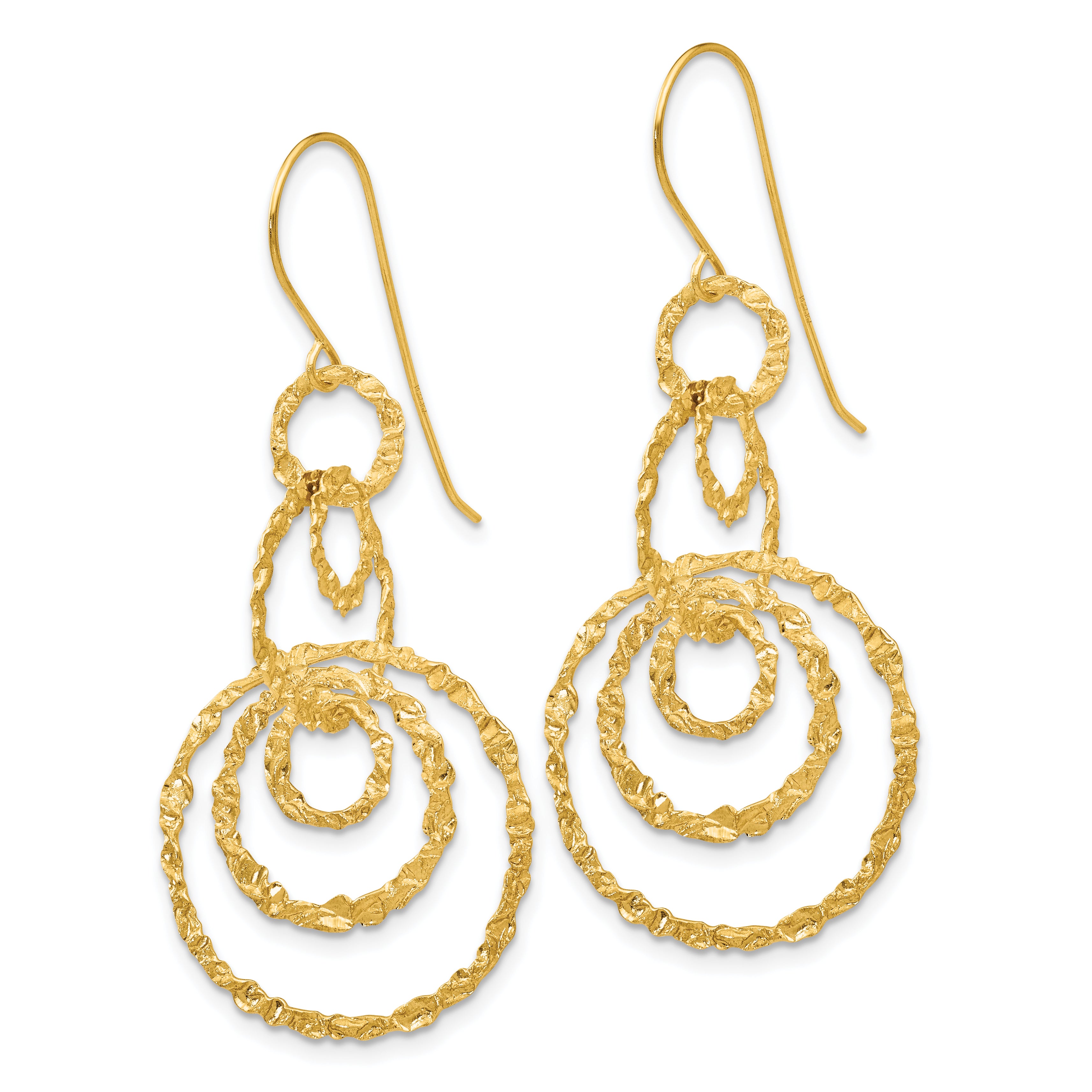 14k Textured Dangle Circle Earrings