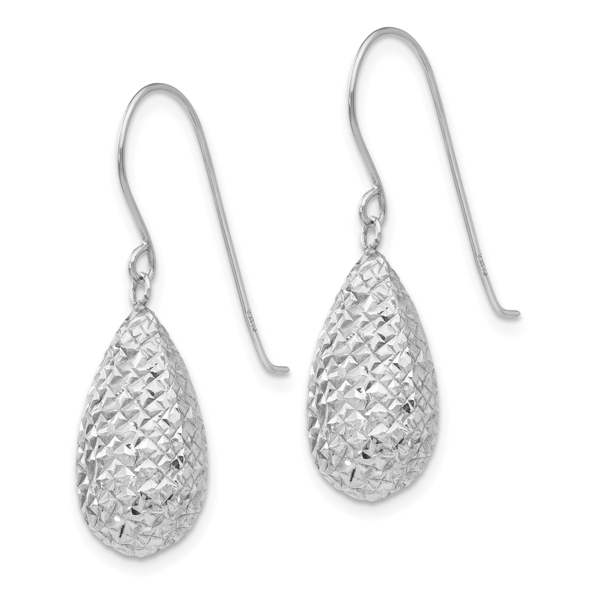 14k White Gold Puff Teardrop Earrings