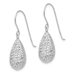 14k White Gold Puff Teardrop Earrings