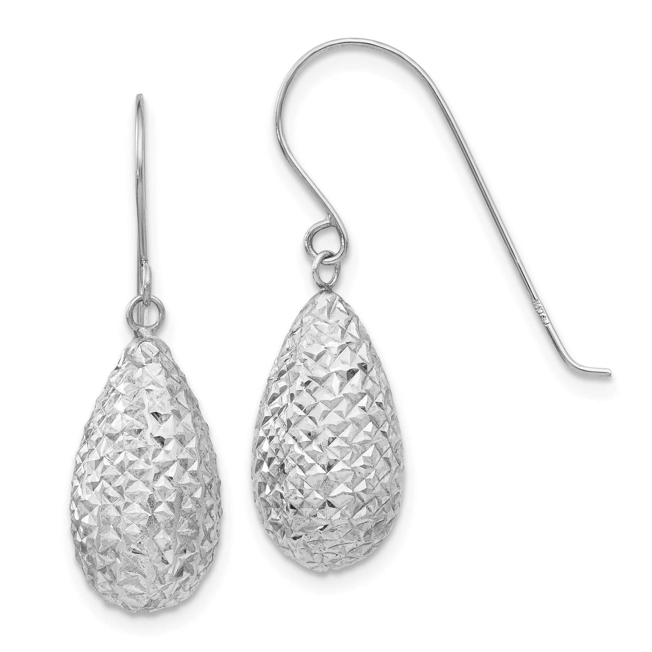 14k White Gold Puff Teardrop Earrings