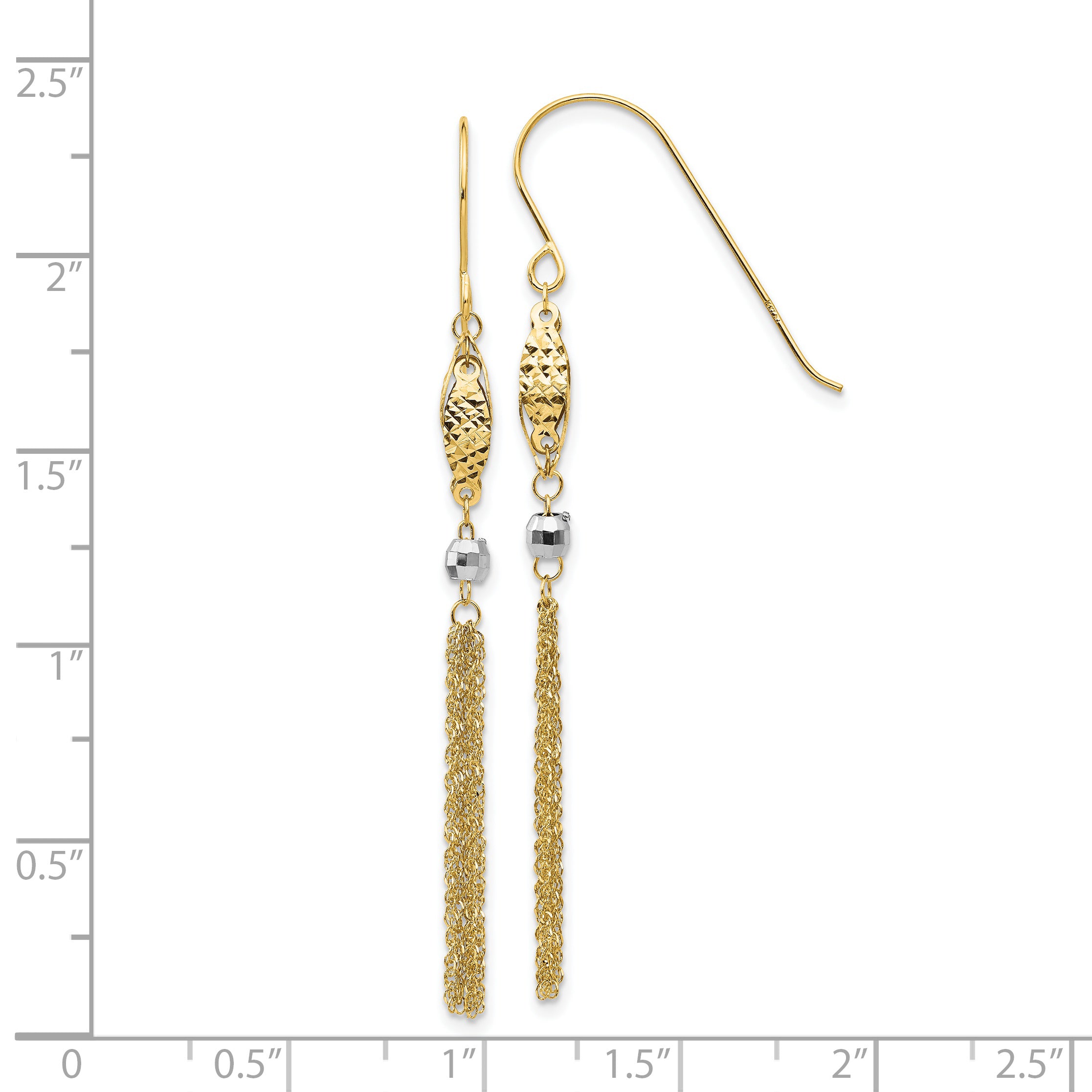 14k Two-tone Bead and Chain Dangle Earrings