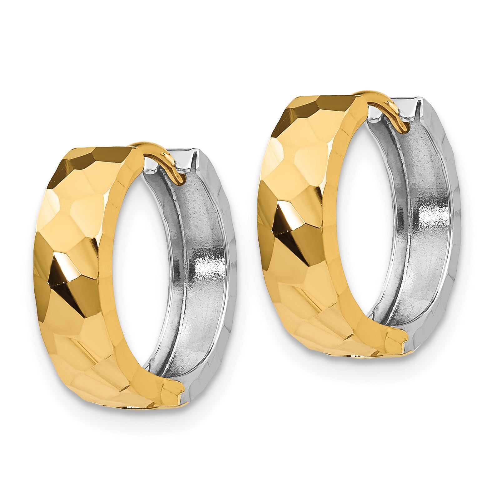 14k Two-tone Textured Hinged Hoop Earrings