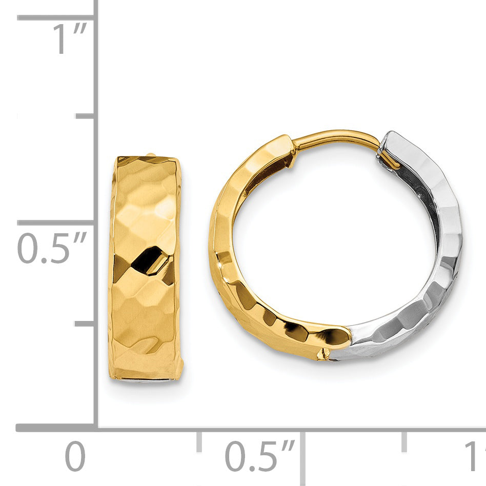 14k Two-tone Textured Hinged Hoop Earrings