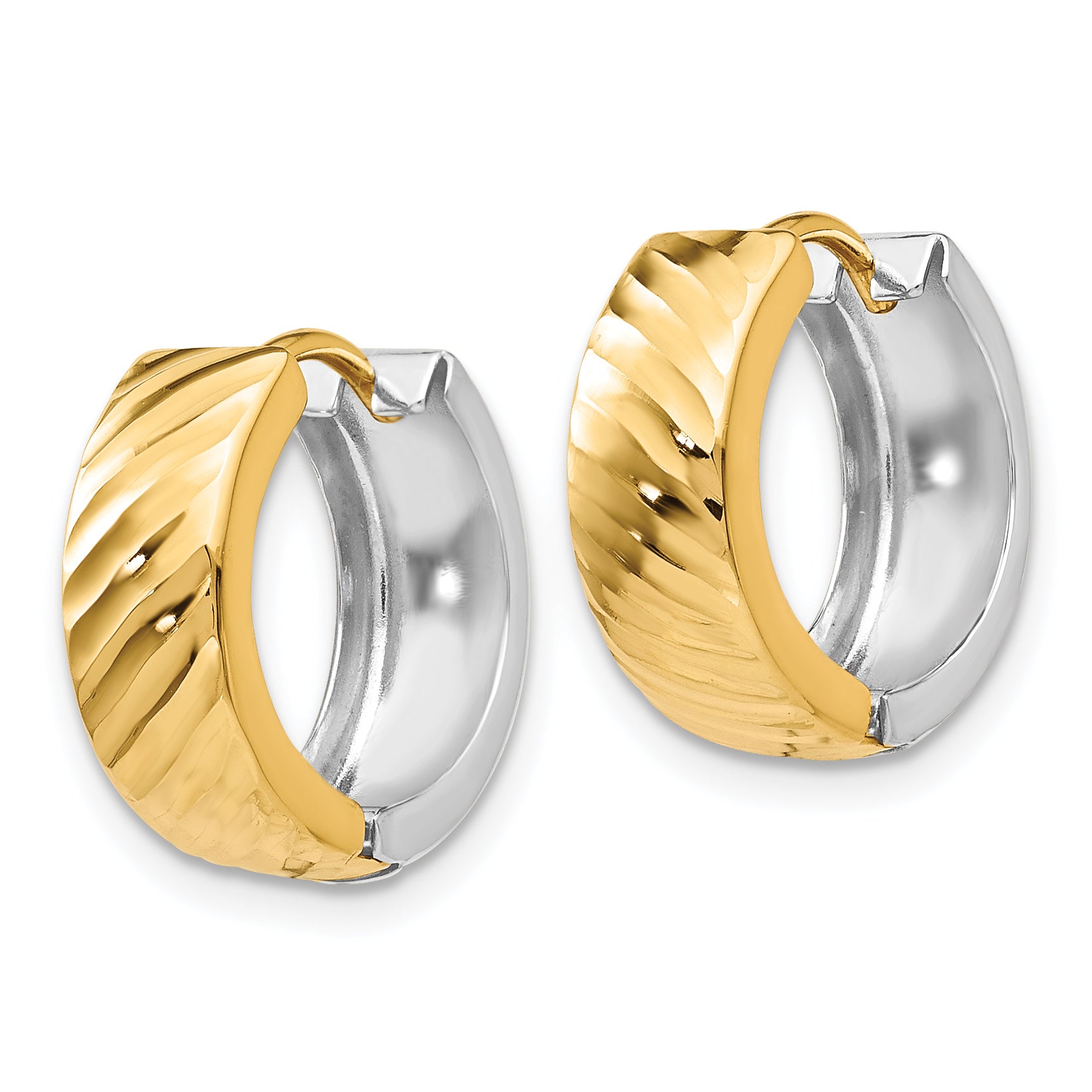 14k Two-tone Textured Hoop Earrings