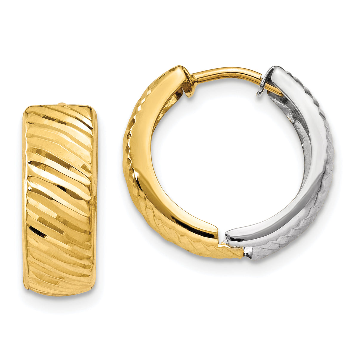 14k Two-tone Textured Hoop Earrings