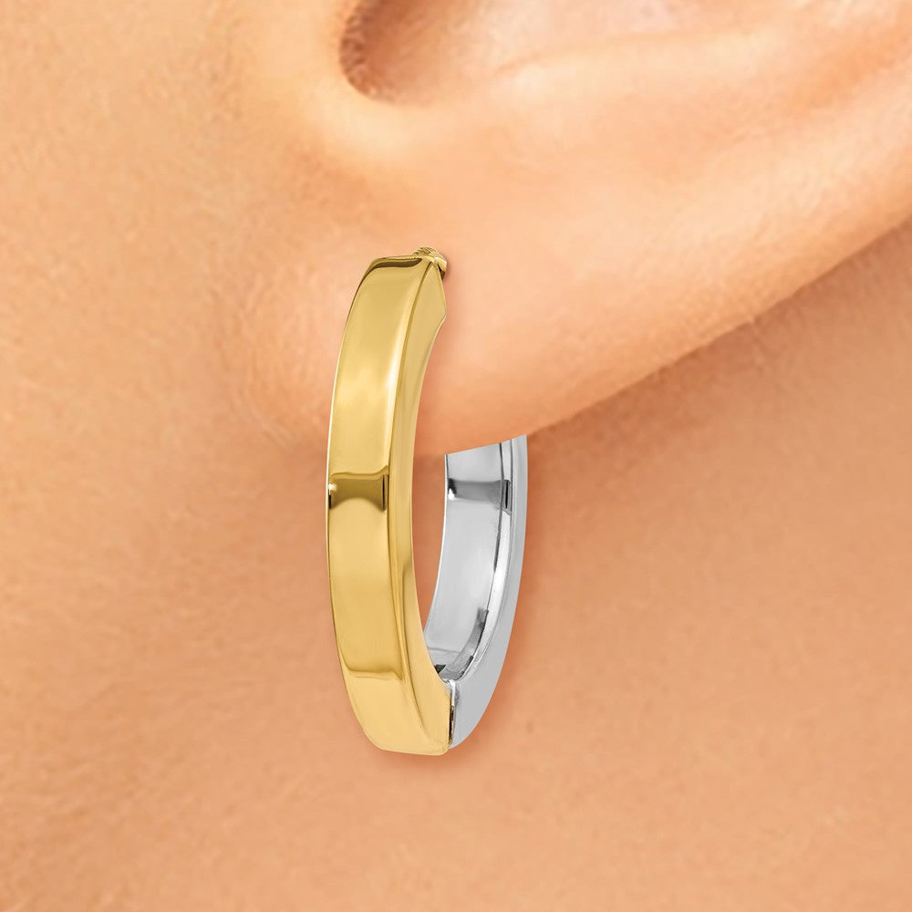 14K Two-tone Gold Polished Hollow Hinged Hoop Earrings