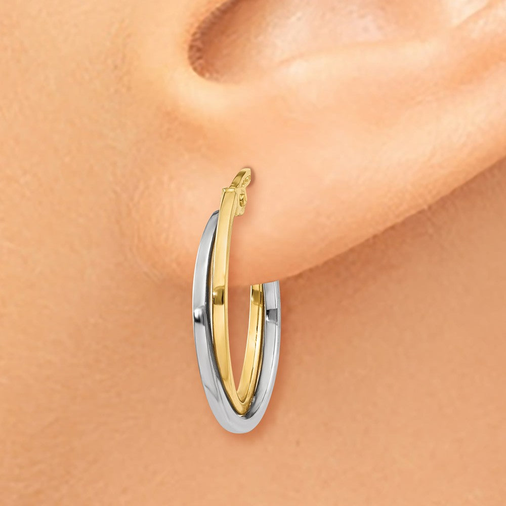 14K Two-tone Polished Hollow Hoop Earrings