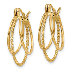 14K Polished and Textured Circle Hoop Earrings